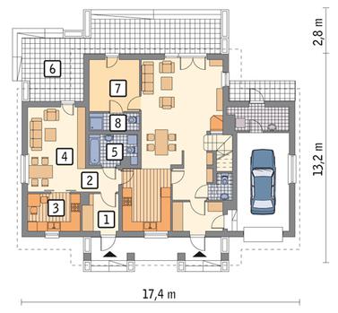 RZUT PARTERU: wariant 1 POW. 56,2 m²